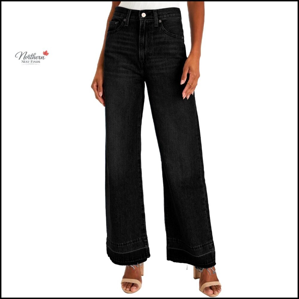 Size 12 High Waisted Wide Leg Stretch Denim Pants with Pockets